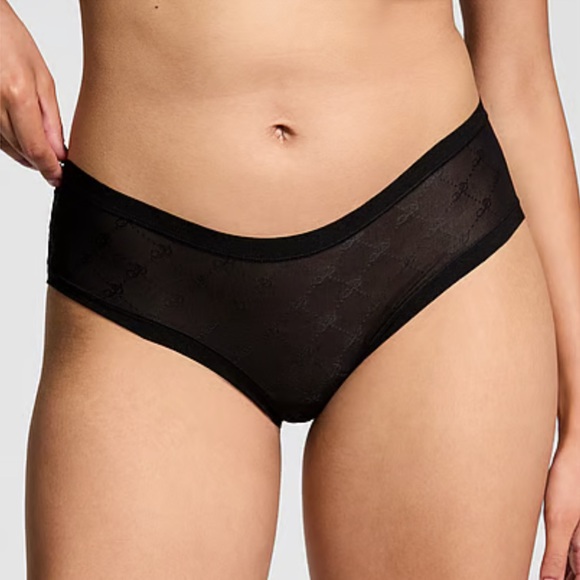 NWT Victoria's Secret PINK Black Logo Mesh No-Show Hiphugger Panty in Small - Picture 1 of 7